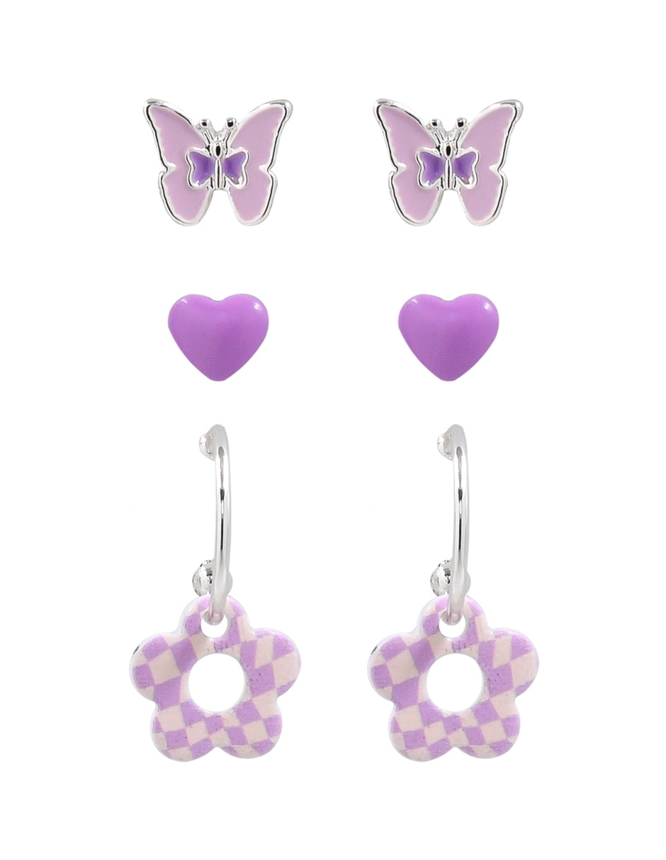 Set de aretes de flor con acabado brillante Set de aretes de flor con acabado brillante