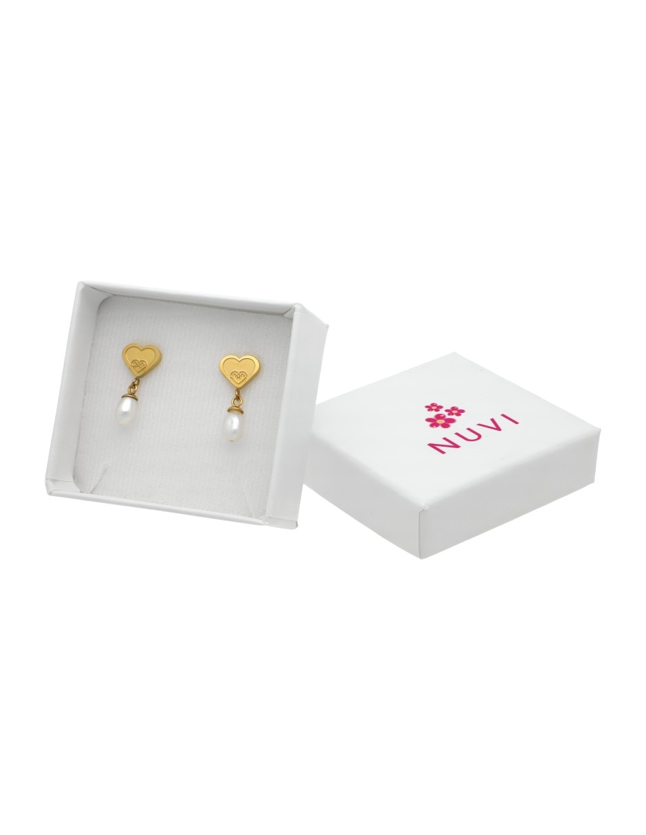 Arete individual de corazón nuvi joyeria moda de acero inoxidable con acabado liso perla de agua