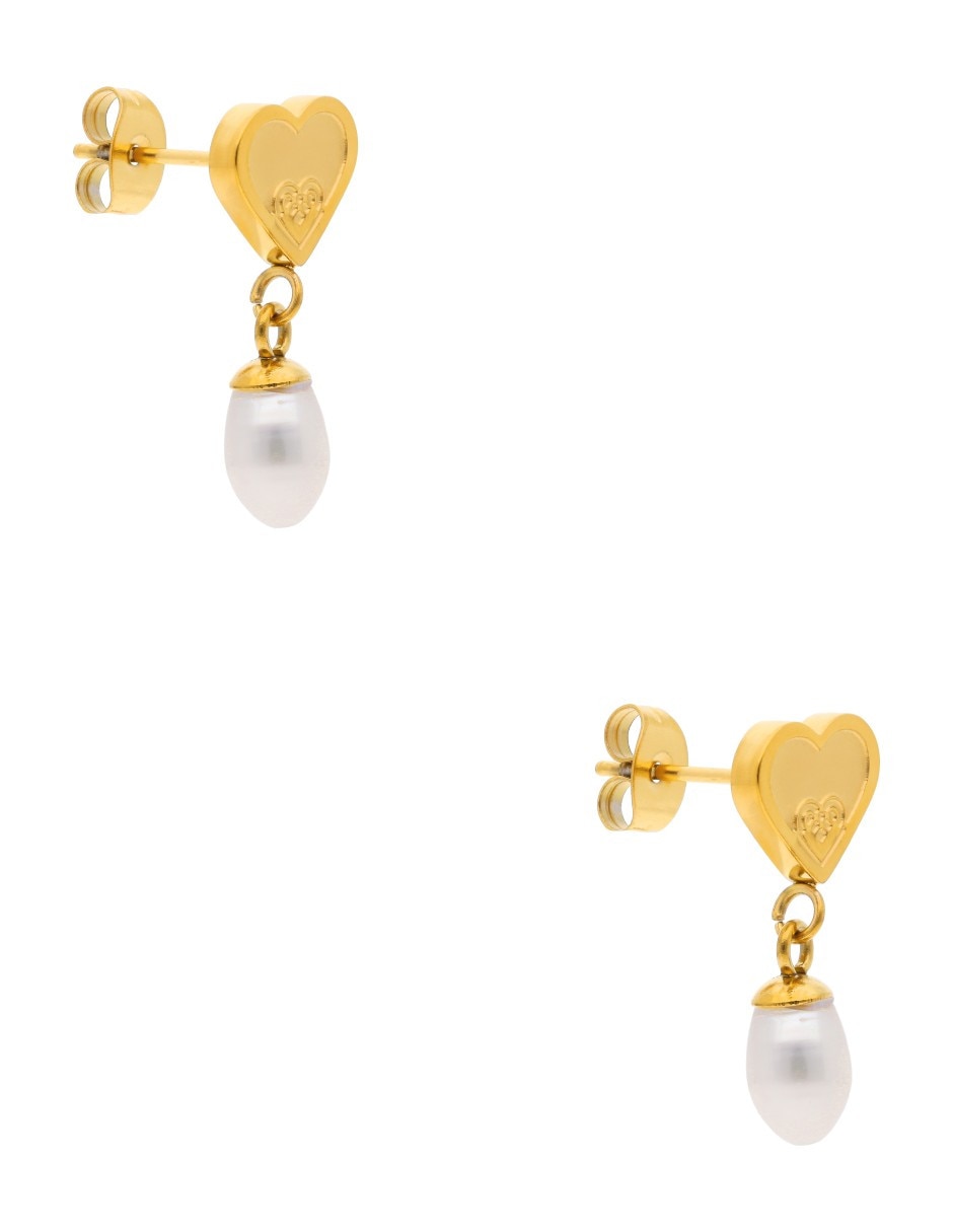 Arete individual de corazón nuvi joyeria moda de acero inoxidable con acabado liso perla de agua