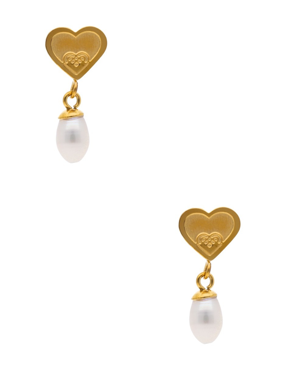 Arete individual de corazón joyeria moda de acero inoxidable con acabado liso perla de agua