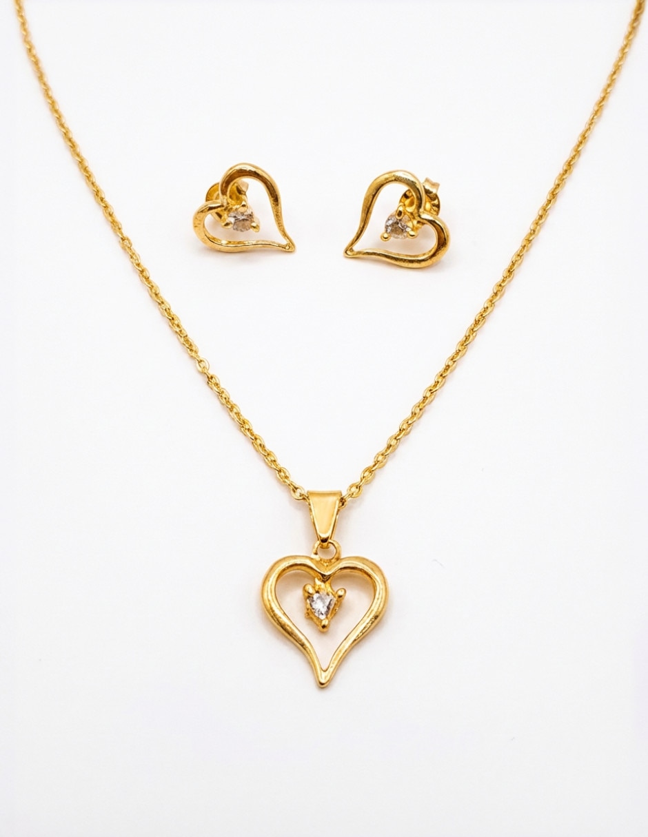 Set de collar y aretes oro laminado de 18 k zirconia