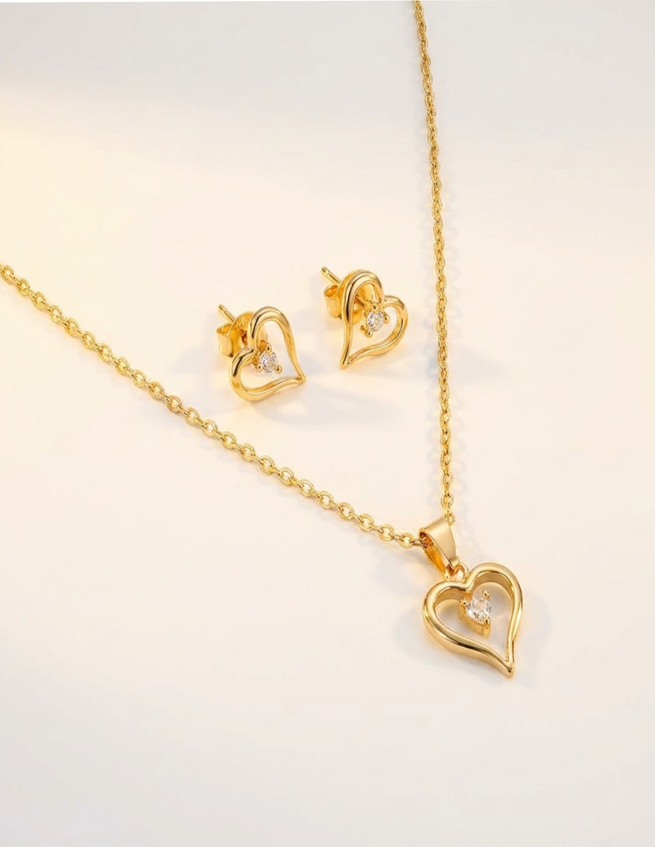 Set de collar y aretes oro laminado de 18 k zirconia