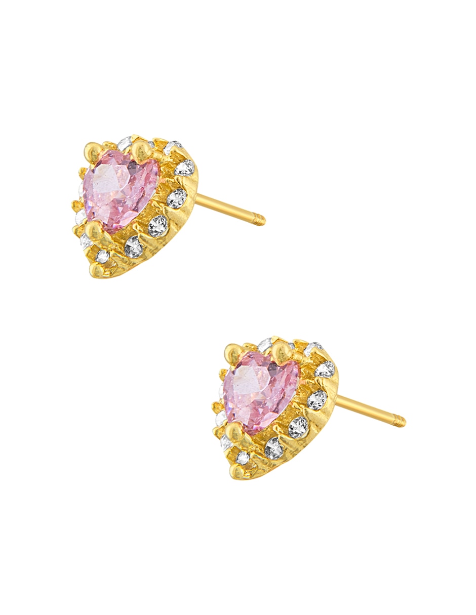 Broqueles de corazón sabelli alta joyeria de oro amarillo 14 k con acabado pulido zirconia