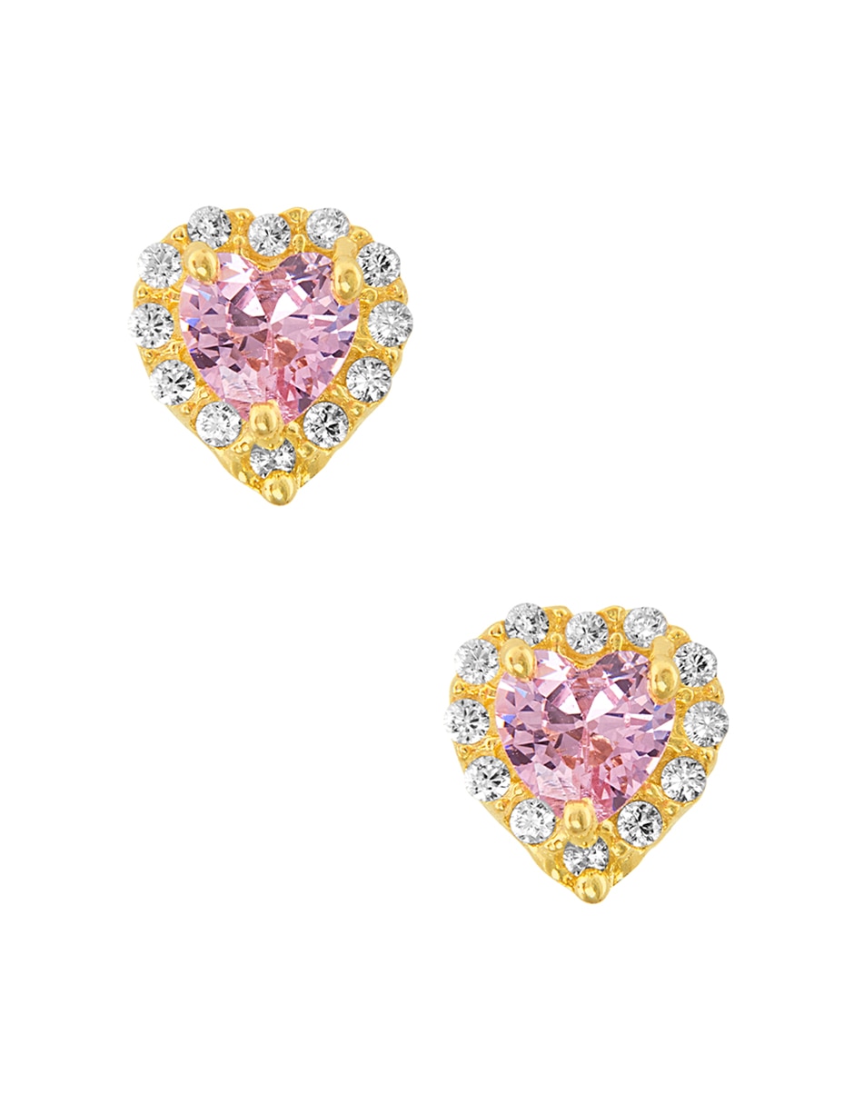 Broqueles de coraz—n alta joyeria de oro amarillo 14 k con acabado pulido zirconia Broqueles de coraz—n alta joyeria de oro amarillo 14 k con acabado pulido zirconia