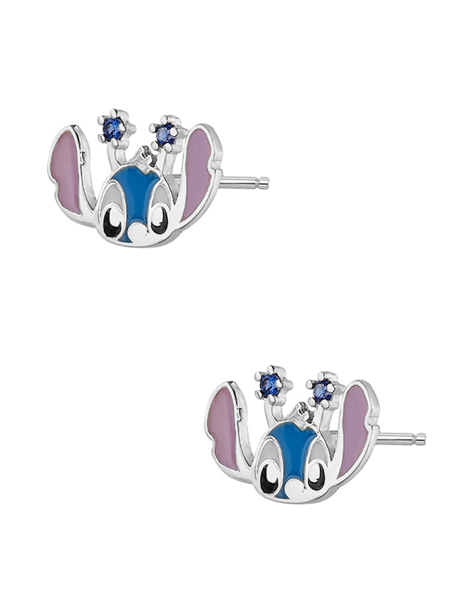 Broqueles de redonda stitch disney alta joyeria de plata p 925 con acabado esmaltado zirconia