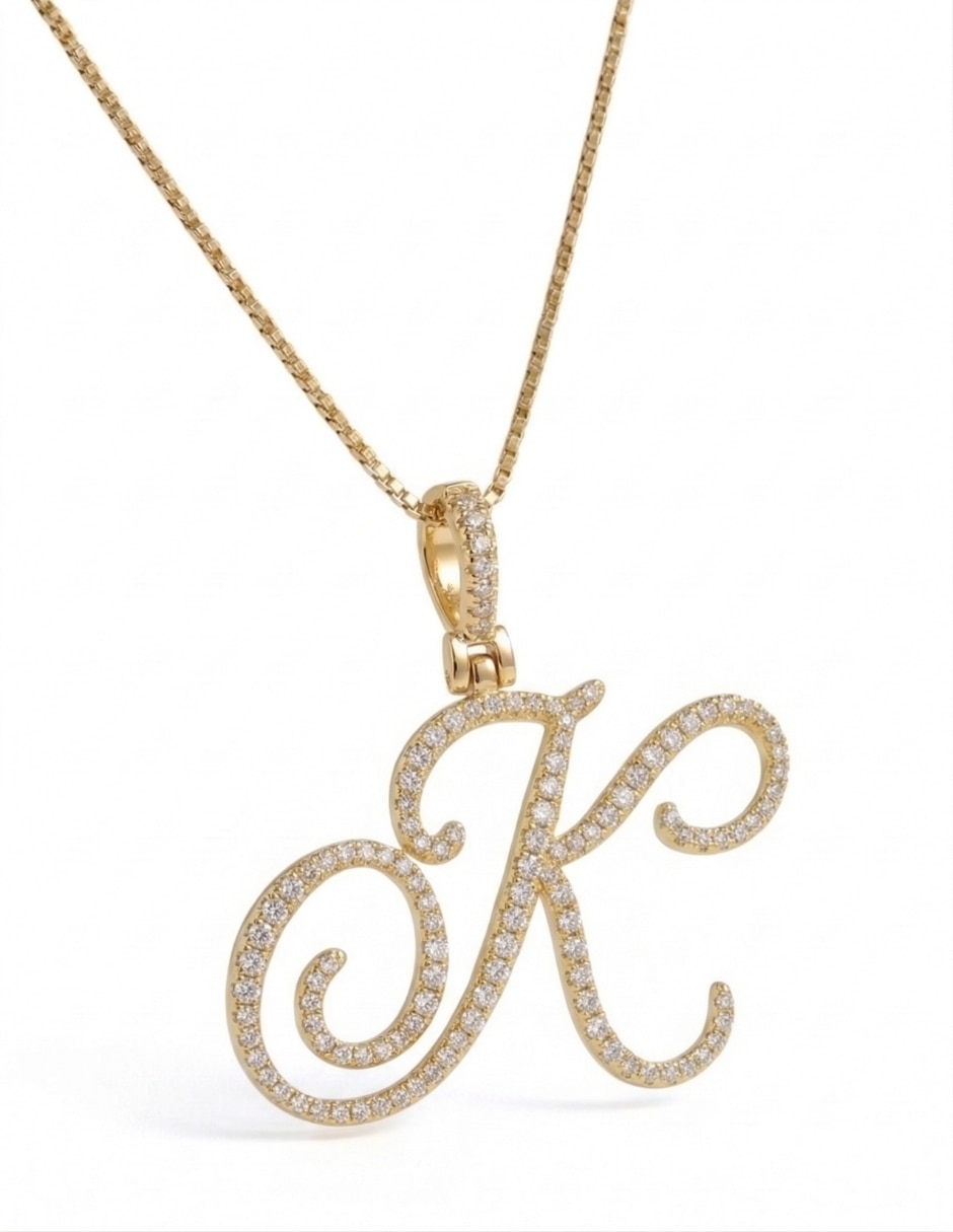 Collar con dije de letras de oro laminado 14 K