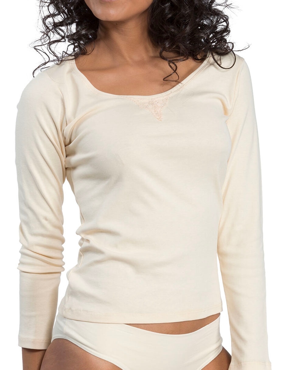 Camiseta cuello redondo manga larga de algodón 1