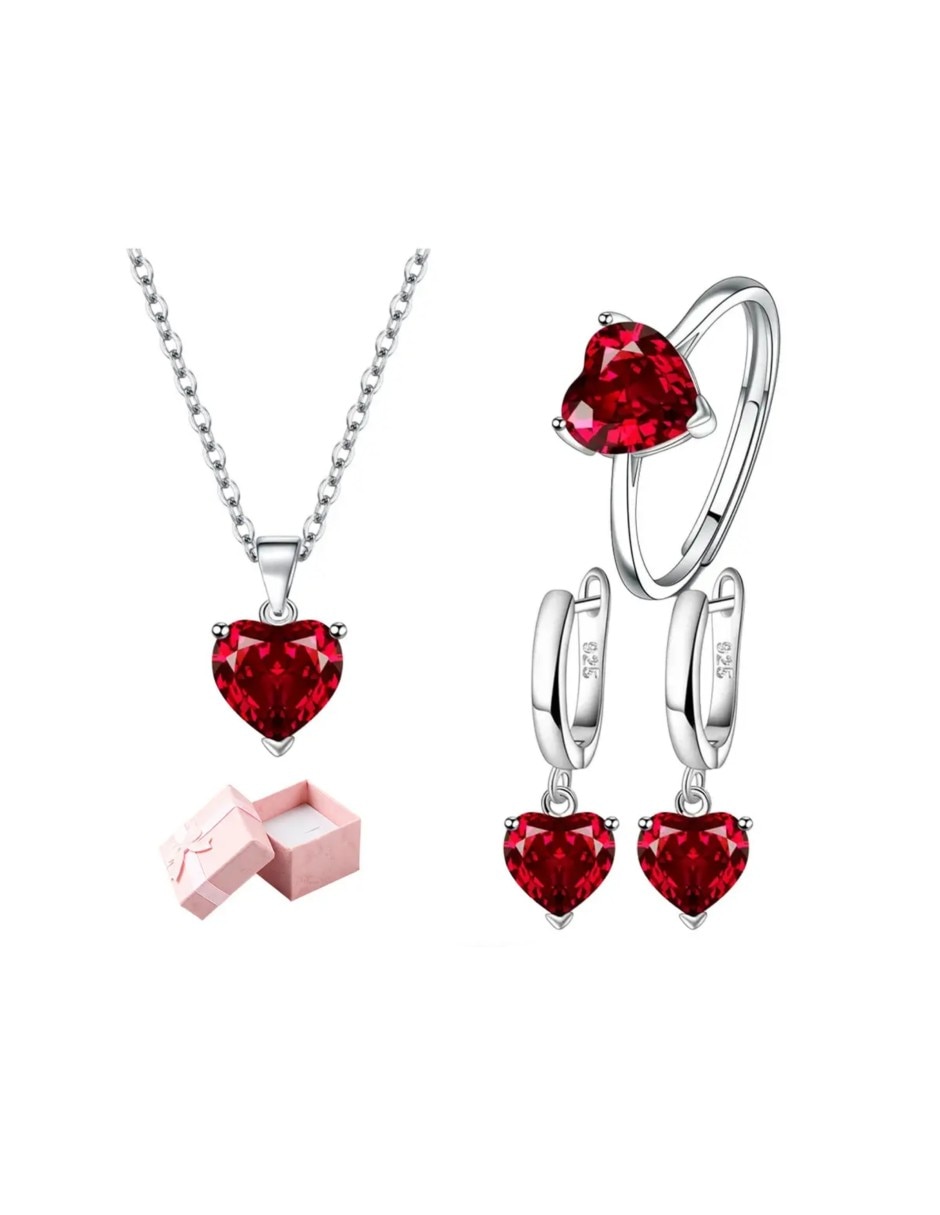 Aretes y collar de corazón Friends de plata cristal Aretes y collar de corazón Friends de plata cristal