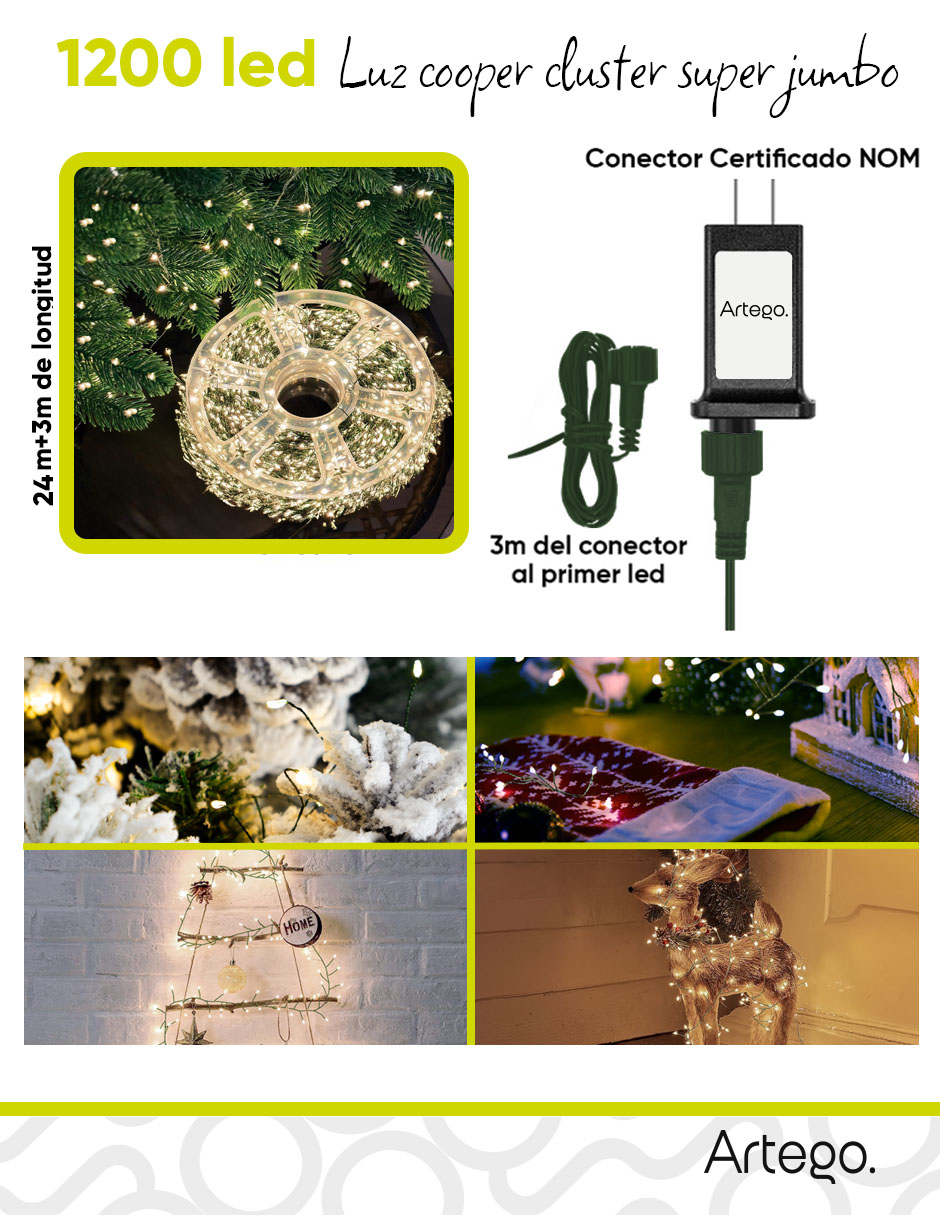 Serie luces led navidad cooper cluster con 1200 focos 3