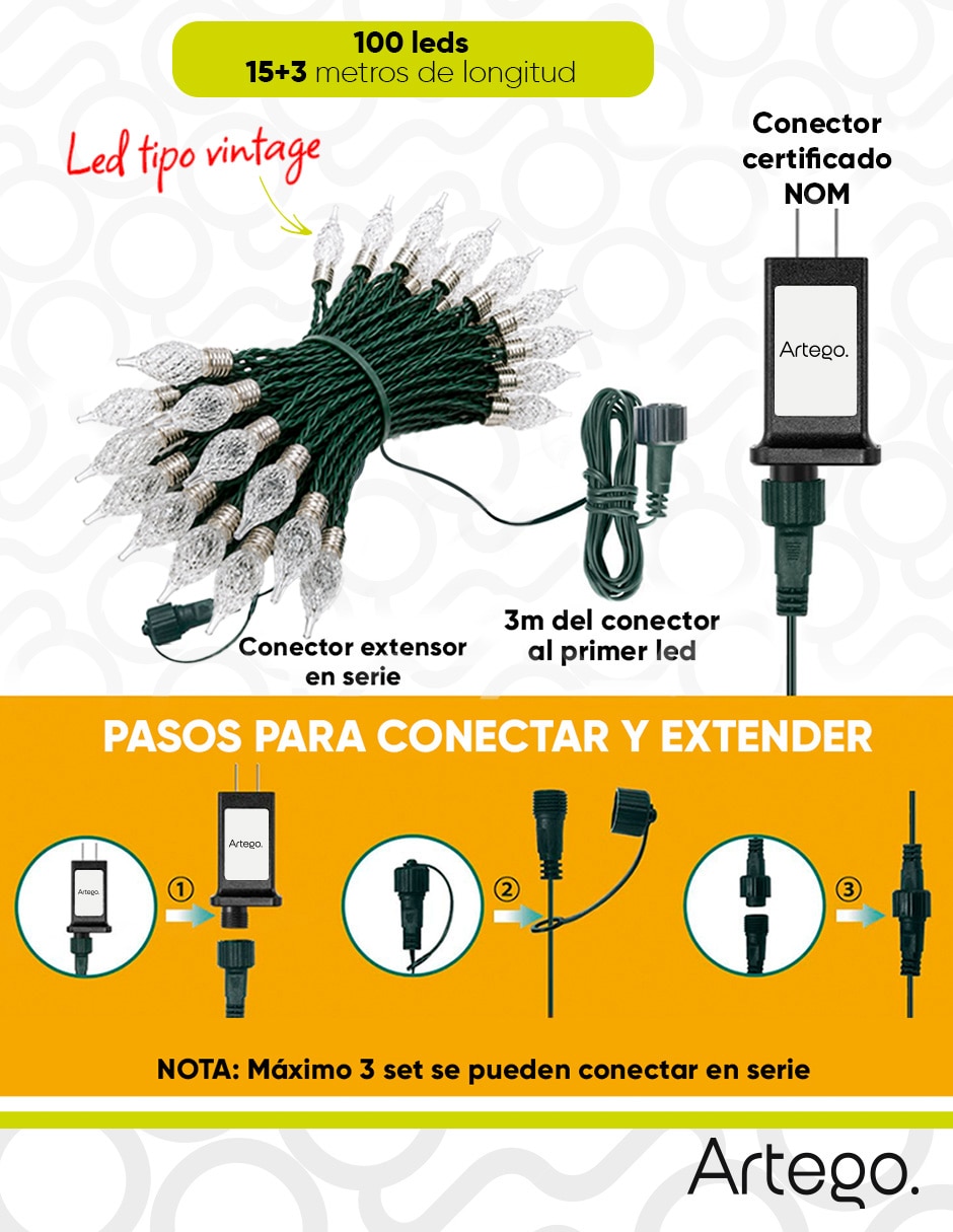 Serie luces led navidad vintage style kodiak con 100 focos 4