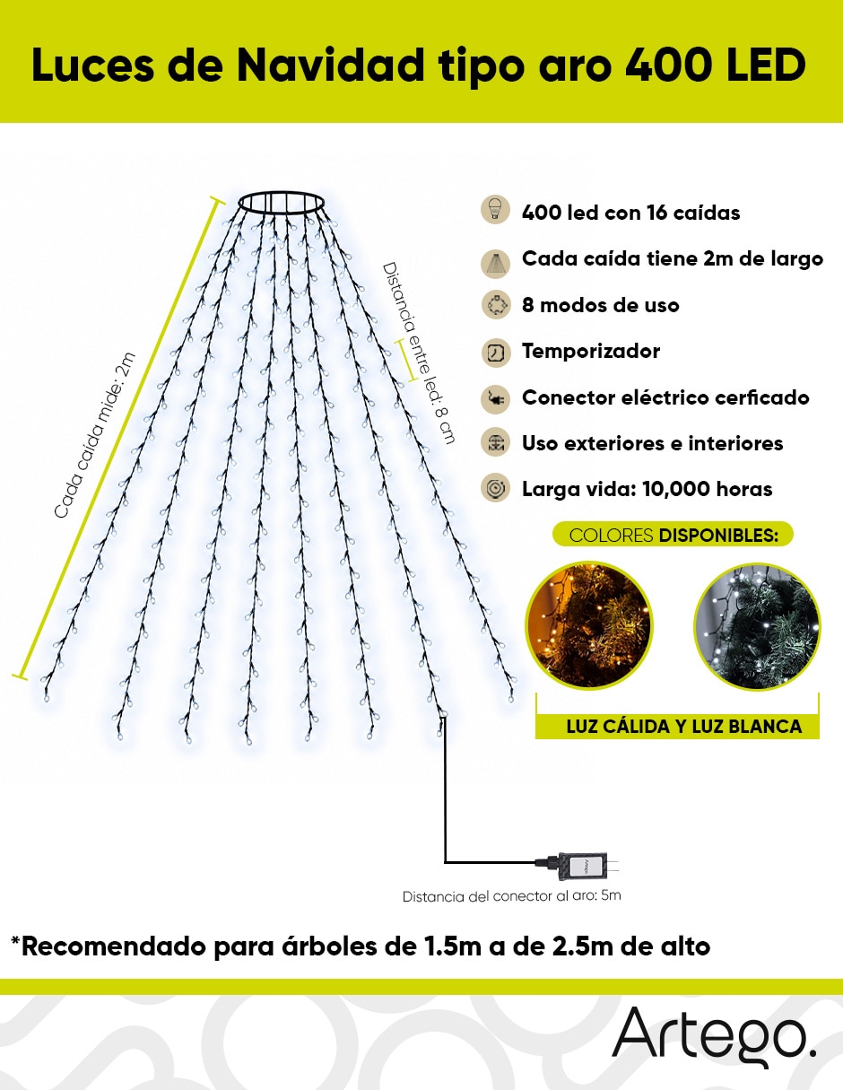 Serie luces led navidad tipo aro christmas string light con 400 focos 6